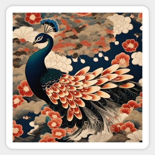 Ukiyo e Peacock Bird and Flowers Kimono Sticker